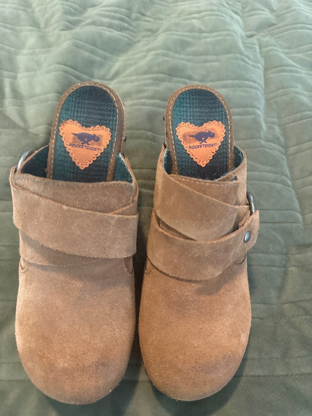 Rocket Dog Brown Suede Mule Clogs with Strap Detail
